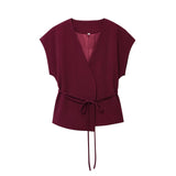 Women's 2025 Summer New Fashion Retro Waist Design Cardigan Top Broad Leg Trousers