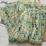 Sweet Floral Pleated Skirt Women Korean Elegant Elastic High Waist Chiffon Midi Skirt Female Harajuku A-Line