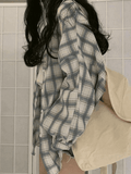 Checkered Puff Sleeve Button Blouse- Outfit