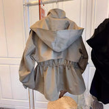 Korea's Dongdaemun Design Sense Of A Small Relaxed Leisure Drawstring Waist Workwear Windwear Coat Women's Spring And Autumn