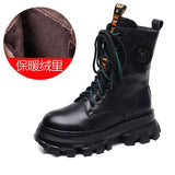 Layer Of Cowhide Martin Boots Autumn And Winter Plus Velvet Warm New Pine Cake Bottom Zipper Locomotive