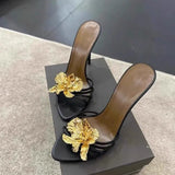 Summer 2025 Summer New Trendy With Metal Flowers Cool Slippers Temperament Sexy Thin And Toe Women's