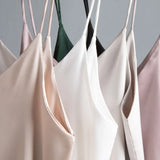 Silk Women Camis Tops Woman V-neck Satin Tank Tops Women Sleeveless Silk White Tops 3XL Sexy Satin Halter Top OL