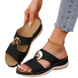 Large Women's Shoes Casual Pedaling Car Sewing Metal Buckle Slippers Slope And Thick Bottom Hollow