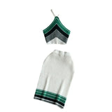 Zingj New Contrast Color Knit Hanging Neck Halter Jacket High Waist Slim Wrap Buttock Skirt Two