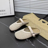 Woven Hollow Bag Head Cool Slippers Women 2025 New One-Word Single Shoes Casual Hole
