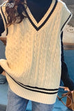 Vest Women Preppy-style V-neck Sleeveless Korean Loose Fashion Leisure Sweaters Students All-match Streetwear