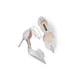 Shoes Women's Pearl Straps High-End Squint Crystal Shoes Silver French High Heels High Heels Do Not Tired Wedding