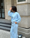 Zingj 20232 New Solid Color Zip Loose Hoodie Casual Versatile Trouser Suit-Outfit