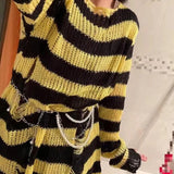 Zingj Version Of The Hollow Hole In The Long Sweater Female Lovers Stripes Loose Color Dark Versatile Knit Niche-Outfit