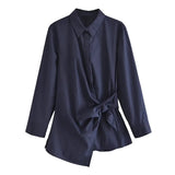 Spring And Summer New Women's Fu Silk Knot Shirt Fu Silk Wide Leg Pants