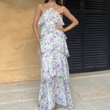 Beautiful Retro Floral Hanging Neck Sling Dress Summer Design Feel Seaside Vacation Beautiful Temperament Dress