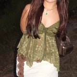 Green Lace Slingson With Vintage Hottie Sexy V-Neck Irregular Vest