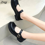 Fashion Buckle Bow Platform Mary Jane Shoes for Women Thick Heel Square Toe Lolita Shoes Woman Lovely Cosplay Heels