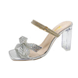 Two Wearing High-Heeled Sandals Women 2025 Summer New Water Drill Bows Coarse And Crystal And Outer Wear Cold