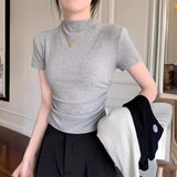 Zingj Collar Short-Sleeved T-Shirt Women's Summer 2024 New Bottom Shirt With Slim Short Student Pleated