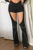 Fashion Streetwear Design Skinny Flare Pants Women Line Stitching Cut Out Skinny Party Trousers Outfits Clubwear