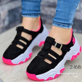Spring And Summer New Large-Size Thick-Bottomed Hollow Breathable Buckle Single Shoes Women's Casual