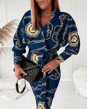 Independent Station Autumn Printed V-Collar Stylish Long-Sleeved