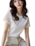 Short-Sleeved T-Shirt Women 2025 New Summer Explosion Design With A Unique And Beautiful Temperament Lace Splicing