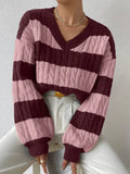 And Winter New Sweater Fashion Retro Stripe Knitted Shirt Languid Loose