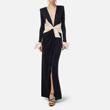 Famous Wind Dress Women 2025 Spring New Temperament Elegant Fashion Collage Collage Bow V-Neck