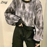 Sweatshirt Women Casual Korean Style Spring 2023 New Tie Dye Black Soft Loose All-match Teens Girls Trendy Clothes
