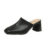 Half Slippers Women Wear 2025 Autumn New Retro Soft Leather Thick Heel Drag Height