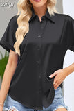 Office Lady Tops Satin Shirt Casual Fashion Women Short Sleeve Loose Blouse Turn Down Collar Button Clothes Elegant