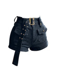 Women's Denim Shorts Hight Waisted Y2k Casual Jeans Cargo Pants Gothic Black Hot Short Jeans With Belt 2023 Summer