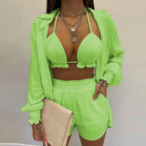New Sexy Women's Pure Color Shorts Fashion Three-Piece