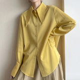 Vintage Satin Silk Women Shirt Turn Down Collar Woman Loose Blouse White Long Sleeve Shirts Blusas Office Lady Tops