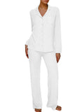 Long Sleeve Button Down Ribbed Knit Pajamas Set- Outfit