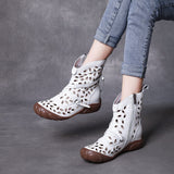 Style Retro Handmade Cool Boots Women Spring And Summer New Leather Hollow Hole Shoes Soft Back Breathable High Help Single Boots