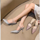 Women 2025 Summer New Water Drill Fine Heded Shallow Half Drag Two Slippers Wearing High-Heeled
