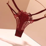 Trousers Sexy Fine Strips With Scarless Cotton Crotch Solid Color French Transparent Ice Wire Embroidery