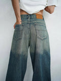 Street Style Low-Waist Gradient To Do Old Mop Jeans Women's Summer 2025 Trend With New