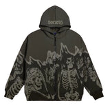 Zingj Millennium Wind Round Collar Skeleton Hoodie Couples Style 2023 Autumn And Winter New Long-Sleeved Skull