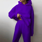 Women's Pure Color Casual Fashion Trousers Thick Sports Hoodie Set