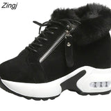 women's hidden heels plush warm winter sneakers casual ladies Side zipper high platform casual shoes woman
