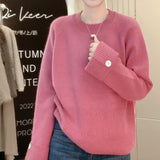 Zingj Advanced Sense Round Collar Design Sweater Female 2024 Autumn / Winter New Korean Version Soft Waxy Temperament Simple Wind Sweater-Outfit