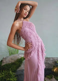 Spring And Summer New Folded Lotus Leaves Hanging Neck Bare Back A Swing Chiffon Fluttering Long Skirt