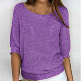 New Solid Color Round Knit Shirt Women Commuting Elegant Seven-Sleeve Top Air-Conditioning