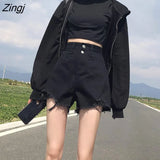 Women Solid Buttons Denim Regular Korean Style Students Casual Slim Streetwear Leisure Harajuku Punk Hip Hop Fashion