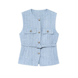 New With Belt Beads Texture Vest