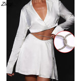 Sexy Shiny Silver Diamond Two Piece Sets Women Outfits Long Sleeve Blazer Mini Skirt Female Autumn Slim Party Skirt