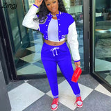 Winter Baseball Sport Women's Set Jacket and Pants Suit Active Sweatsuit Tracksuit Two Piece Set Fitness