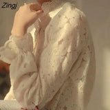 Shirts Women Temperament French Vintage Stand Collar Long Sleeve Casual Office Lady All-match Tops Elegant Autumn
