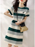 Striped Dress 2025 Summer New Korean Version Of Casual Simple Dress Showing Skinny Skin Dress