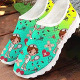 Cartoon Nurse Doctor Print Women Sneakers Slip on Light Mesh Shoes Summer Breathable Flats Shoes Zapatos